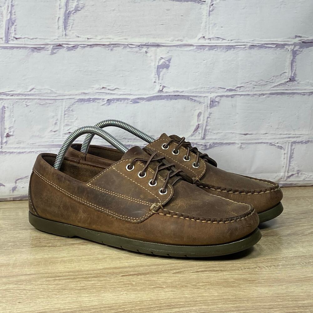 LL Bean Camp Moc Handsewn Brown Leather Moccasin Boat Shoes Men's 8.5 EE Wide